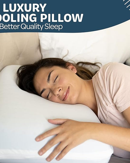 Pharmedoc Cooling Memory Foam Pillows, 1 Pack, Ventilated Cool Blue Bed Pillow, Reading and Bed Rest Pillows, Standard, Back Sleeper and Side Sleeper Support, Sleeping Pillows for Adults - LeafyLoom