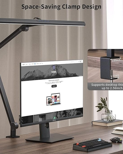 KableRika LED Desk Lamp with Clamp, 17W Super Bright Architect Swing Arm Desk Light for Home Office, Eye-Caring Task Table Lamp, Dimmable&6 Color Modes, Great Range of Motion for Office Lighting - LeafyLoom