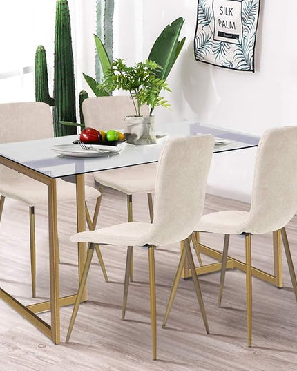 FurnitureR 47" Modern Rectangular Spacious Tempered Glass Tabletop & Gold Base Elegant Home Kitchen Room Dining Table, Gold - LeafyLoom