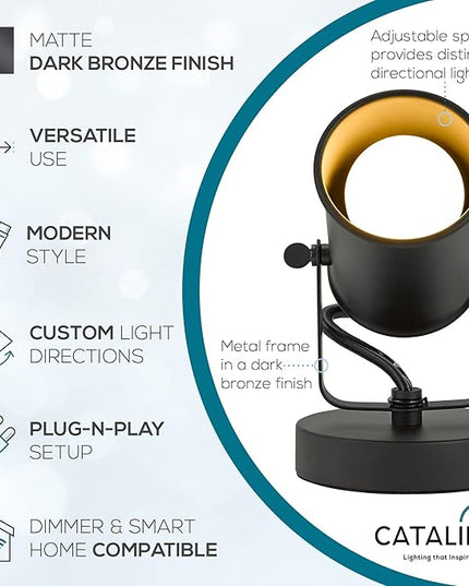 Catalina Lighting Modern Multipurpose Spotlight Desk or Wall Mount Accent Lamp, 6", Dark Bronze, 2 Count (Pack of 1) - LeafyLoom