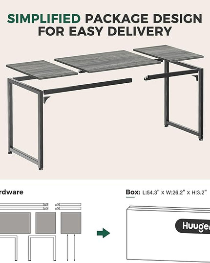 Computer Desk, 70 Inch Office Desk, Gaming Desk with Storage, Writing Desk Work Desk for Home Office, Study, Long Simple Desk, Large Legroom, Metal Frame, Grey - LeafyLoom