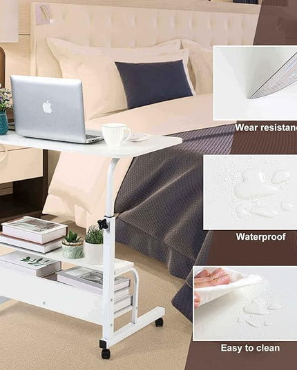 Adjustable White Home Office Desk with Storage and Detachable Wheels - 15.7 x 31.5 Inch - LeafyLoom