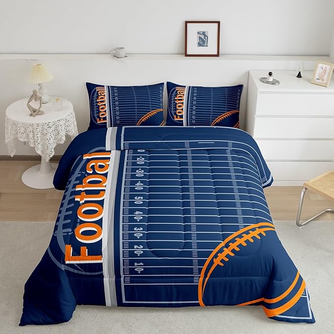 Feelyou Football Bedding Set King Size Rugby Sports Comforter Set for Kids Boys Girls Decor Soccer Ball Game Comforter Microfiber American Football Duvet Set Bedroom Quilt Set - LeafyLoom