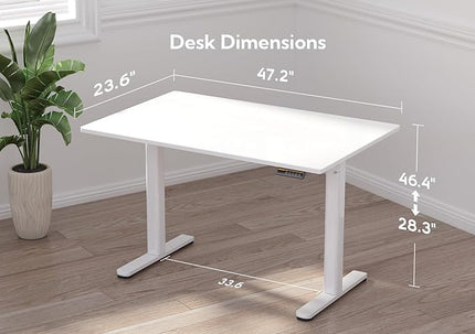 Glass Standing Desk, Electric Standing Desk Adjustable Height, 48 Inch Adjustable Stand Up Desk, Quick Install Home Office Computer Desk, Super White - LeafyLoom