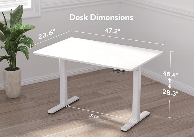 Glass Standing Desk, Electric Standing Desk Adjustable Height, 48 Inch Adjustable Stand Up Desk, Quick Install Home Office Computer Desk, Super White - LeafyLoom