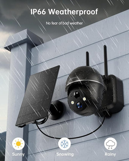 ZUMIMALL Security Cameras Wireless Outdoor - 2 Packs, 360°View Outdoor Camera Wireless Solar Powered,2.4G WiFi, Spotlight/Siren//3MP Color Night Vision/AI Detection/IP66/Cloud/Alert, Work with Alexa ZUMIMALL
