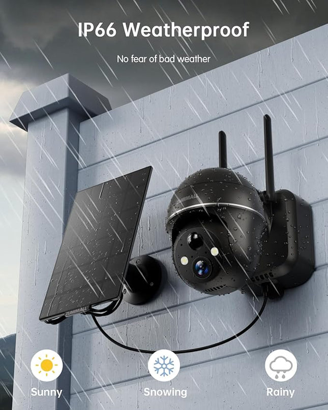 ZUMIMALL Security Cameras Wireless Outdoor - 2 Packs, 360°View Outdoor Camera Wireless Solar Powered,2.4G WiFi, Spotlight/Siren//3MP Color Night Vision/AI Detection/IP66/Cloud/Alert, Work with Alexa ZUMIMALL