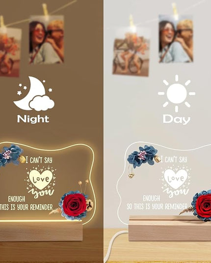Yamonic Valentines Day Gifts for Her, Handmade Acrylic Plaque with Eternal Real Rose, Night Light with Preserved Rose Romantic Gifts for Girlfriend Wife Women (Reminder) - LeafyLoom