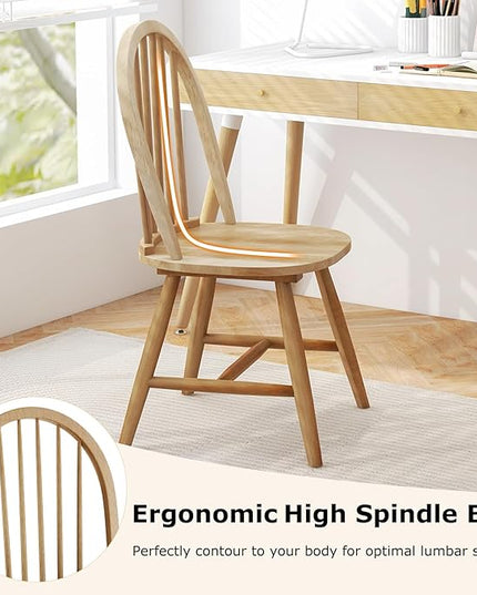 HAPPYGRILL 2 Pieces Wooden Dining Chairs Set, Vintage Armless Windsor Chairs, Kitchen Dining Chairs with Backrest, Natural - LeafyLoom