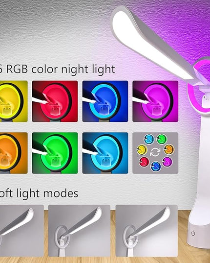 Upgraded LED Desk Lamp with 7 Colours Change, Eye-Caring Table Lamp with USB Charging Port Suitable for Table Bedroom Bedside Office Study,8W (White) - LeafyLoom