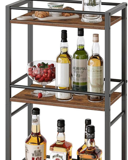 Rolling Cart, Mobile Kitchen Cart on Wheels, Narrow Storage Cart for Small Space, Wooden Service Cart, for Bathroom, Laundry, Living Room, Rustic Brown RCHR4001 - LeafyLoom