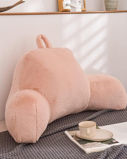 A Nice Night Faux Fur Reading Pillow Bed Wedge Large Adult Children Backrest with Arms Back Support for Sitting Up in Bed/Couch for Bedrest,Pink - LeafyLoom