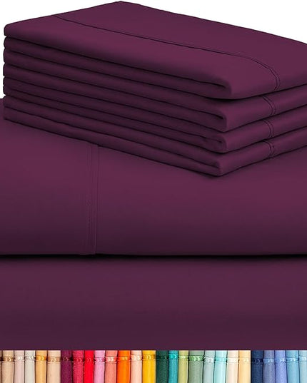 LuxClub 6 PC King Sheet Set, Breathable Luxury Bed Sheets, Deep Pockets 18" Wrinkle Free Cooling Bed Sheets Machine Washable Hotel Bedding Silky Soft - Eggplant King - LeafyLoom