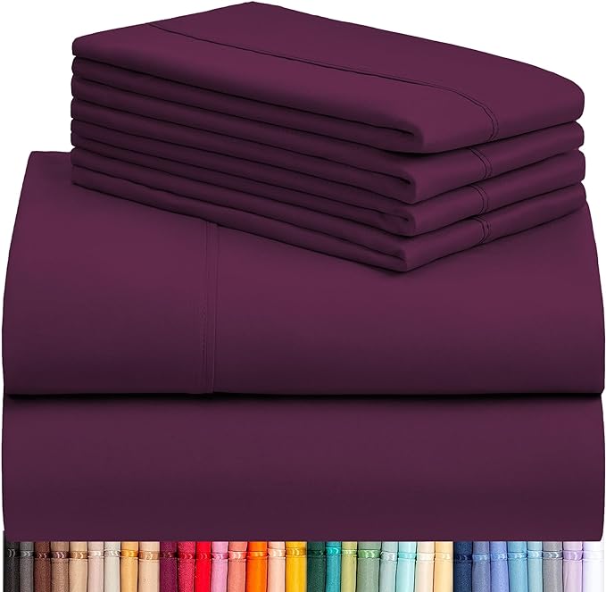LuxClub 6 PC Full Sheet Set, Breathable Luxury Bed Sheets, Deep Pockets 18" Eco Friendly Wrinkle Free Cooling Bed Sheets Machine Washable Hotel Bedding Silky Soft - Eggplant Full - LeafyLoom