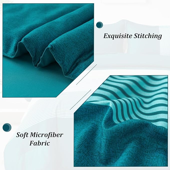 WONGS BEDDING Comforter Set King, Reversible Teal Blue Striped Patchwork Down Alternative Comforter for King Bed,3 Pieces (1 Comforter+2 Pillowcases), Soft Microfiber Bedding Set 104"×90" - LeafyLoom