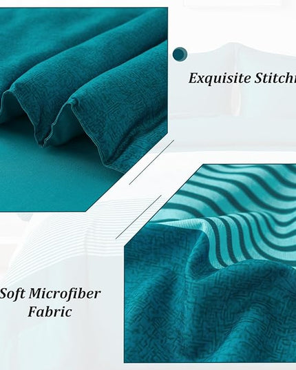 WONGS BEDDING Comforter Set Queen, Reversible Teal Blue Striped Patchwork Down Alternative Comforter for Queen Bed,3 Pieces (1 Comforter+2 Pillowcases), Soft Microfiber Bedding Set 90"×90" - LeafyLoom