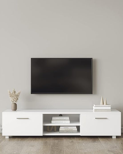 NicBex TV Stand for 70 Inch TV Modern TV Media Console Table with 2 Storage Cabinet and Open Shelves,Entertainment Center with Storage for Living Room,Bedroom,63 Inch,White - LeafyLoom