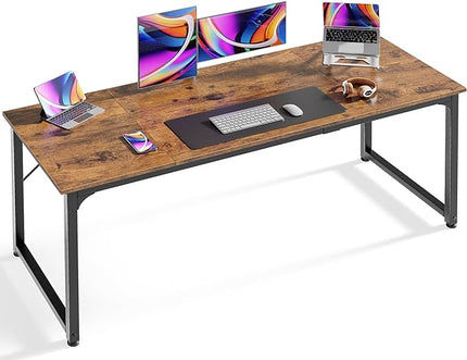 Computer Desk, 63 Inch Office Desk, Gaming Desk with Storage, Writing Desk Work Desk for Home Office, Study, Modern Simple Desk, Large Legroom, Metal Frame, Rustic Brown - LeafyLoom