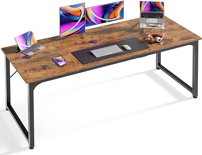 Computer Desk, 63 Inch Office Desk, Gaming Desk with Storage, Writing Desk Work Desk for Home Office, Study, Modern Simple Desk, Large Legroom, Metal Frame, Rustic Brown - LeafyLoom
