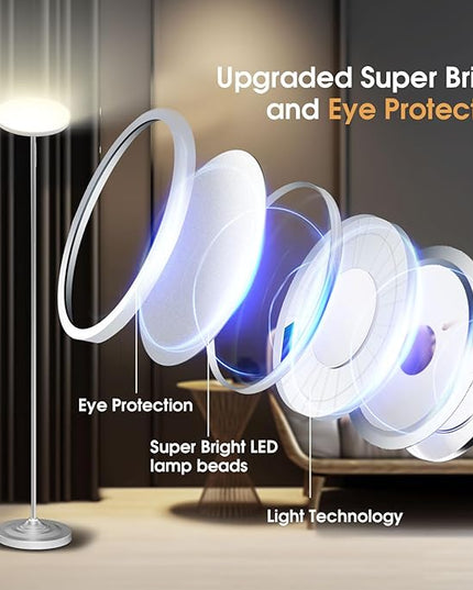 Floor Lamp, 36W/3600LM Super Bright Floor Lamp with Remote Control, Stepless Adjust Color Temperatures & Brightness, Torchiere Standing Lamp for Living Room Bedroom Office - LeafyLoom