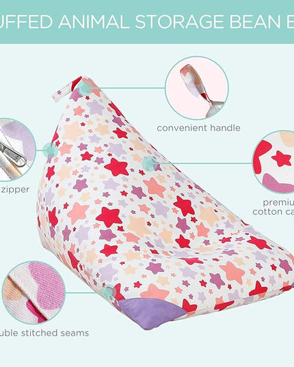 Aubliss Stuffed Animal Storage Bean Bag Chair Cover, 50"x 35" Extra Large Bean Bags for Kids & Adults, Beanbag Toy Storage for Boys Girls - Premium Cotton Canvas Nata - LeafyLoom