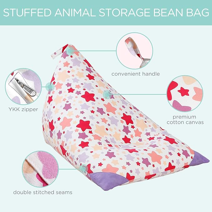 Aubliss Stuffed Animal Storage Bean Bag Chair Cover, 50"x 35" Extra Large Bean Bags for Kids & Adults, Beanbag Toy Storage for Boys Girls - Premium Cotton Canvas Nata - LeafyLoom