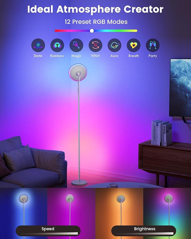 Floor Lamp, 42W 3700LM Modern Torchiere Sky LED Lamps, Super Bright Tall Standing Pole Light with Remote, 5 Color Temperatures,Memory Function & Touch Control for Living Room, Bedroom, Office(White) - LeafyLoom
