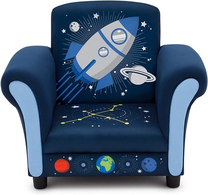 Delta Children Space Adventures Kids Upholstered Chair, Blue - LeafyLoom