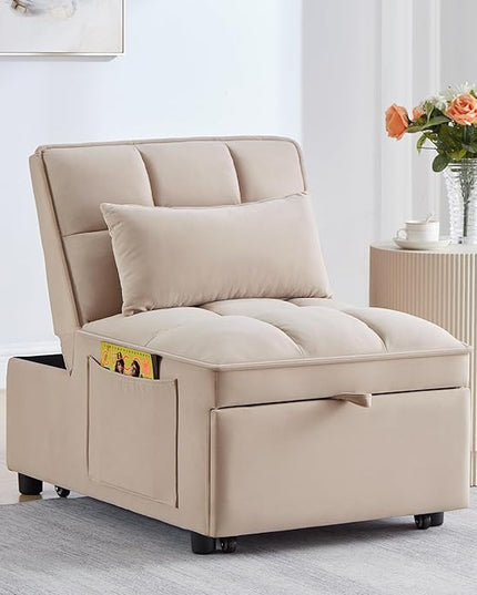4 in 1 Convertible Sleeper Chair Bed-25" Recliner Pull Out Sofa Bed, Small Futon Couch, Lazy Single Armchair for Temperory Sleeping Gaming Office Napping, Chaise Lounge Sofa for Living Room Bedroom - LeafyLoom