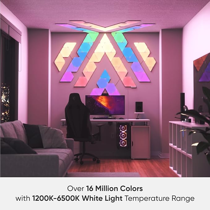 Nanoleaf Shapes WiFi and Thread Smart RGBW 16M+ Color LED Dimmable Gaming and Home Decor Wall Lights Smarter Kits (Triangles Smarter Kit (7 Pack) NANOLEAF
