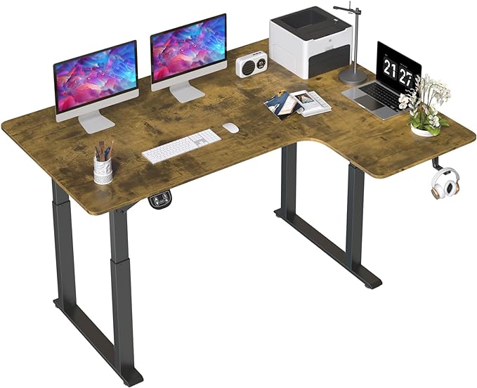 Dripex L Shaped Standing Desk, 63" x 43" Electric Standing Desk Height Adjustable, Sit Stand Home Office Corner Desk, Dual Motor Corner Standing Desk with 4 Legs - LeafyLoom