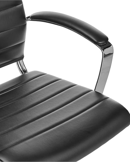 Amazon Basics Executive Modern Office Computer Desk Task Chair with Armrests, High-Back, Adjustable, Lumbar Support, 360 Swivel Rolling,330 Lb Capacity, 23.9"D x 24.69"W x 41.5"H, Black Faux Leather - LeafyLoom