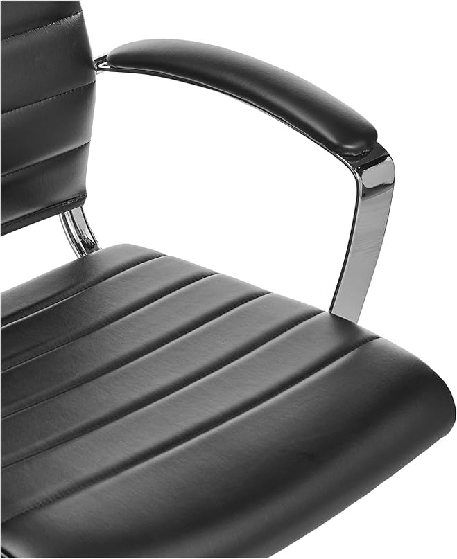 Amazon Basics Executive Modern Office Computer Desk Task Chair with Armrests, High-Back, Adjustable, Lumbar Support, 360 Swivel Rolling,330 Lb Capacity, 23.9"D x 24.69"W x 41.5"H, Black Faux Leather - LeafyLoom