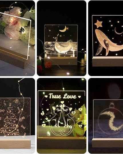 2Pcs 11.8" Rectangle Wooden Display Stand, Warm Light Wooden Lighted Base Wood Rectangle Led Display Pedestal Wood Night LED Light Lamp Base for Crystal Glass Resin Art - LeafyLoom