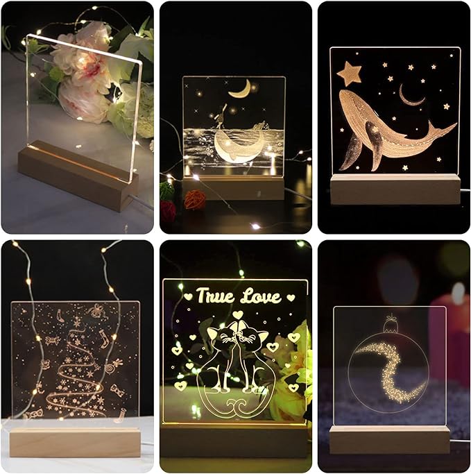 2Pcs 11.8" Rectangle Wooden Display Stand, Warm Light Wooden Lighted Base Wood Rectangle Led Display Pedestal Wood Night LED Light Lamp Base for Crystal Glass Resin Art - LeafyLoom