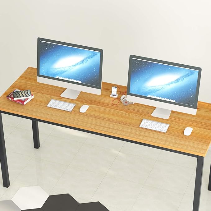 soges 63 Inch Long Computer Desk Home Office Table Writing Desk Study Table Gaming Table Computer WorkstationsTeak GCP2AC3-160TB - LeafyLoom