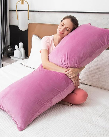 Body Pillows for Adults, Long Pillows for Bed, Firm Large Body Pillow with Velvet Cover for Side Sleeper, 20x54 Inches (Purple) - LeafyLoom
