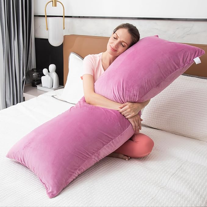 Body Pillows for Adults, Long Pillows for Bed, Firm Large Body Pillow with Velvet Cover for Side Sleeper, 20x54 Inches (Purple) - LeafyLoom