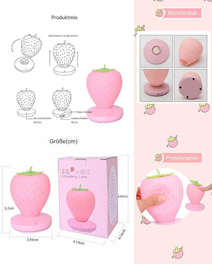 Strawberry Night Light,Cute Silicone Strawberry Lights Kawaii Room Decor,USB Rechargeable Bedside Lamp 3 Gear Touch Lighting,Cute Strawberry Gifts for Baby,Children, Toddlers,Teen Girls - LeafyLoom