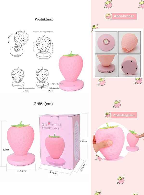 Strawberry Night Light,Cute Silicone Strawberry Lights Kawaii Room Decor,USB Rechargeable Bedside Lamp 3 Gear Touch Lighting,Cute Strawberry Gifts for Baby,Children, Toddlers,Teen Girls - LeafyLoom