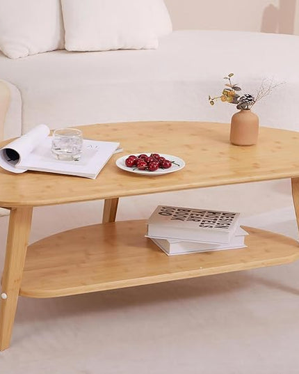 Mid Century Modern Coffee Table with Storage Shelf, Large Oval Coffee Table for Living Room 41.5" W x 22'' D x 18 H 100% Solid Wood Table for House Apt Desktop Thickness 0.8'' Super Sturdy - LeafyLoom