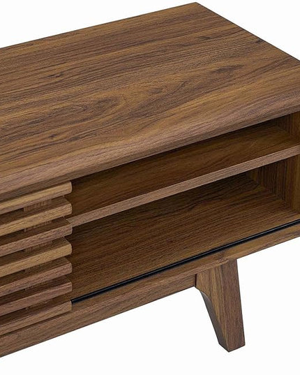 Modway Render 70" Mid-Century Modern Low Profile Media Console TV Stand, 70 Inch, Walnut Walnut - LeafyLoom