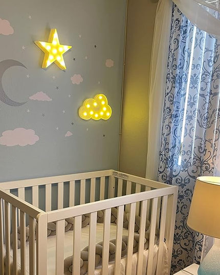 3Pcs Decorative LED Crescent Moon Star Cloud Night Light Can Be Hung On The Wall Children’S Room Room Light, Suitable for Birthday Parties, Holiday Decorations, Baby Room Decoration. - LeafyLoom