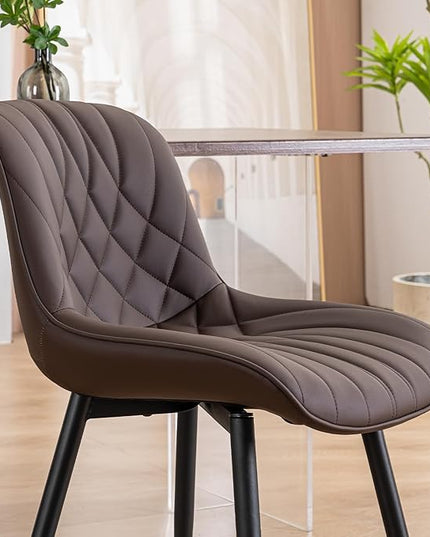 YOUNUOKE Dining Chairs Set of 2 Mid Century Modern Kitchen Chair Comfortable Upholstered Faux Leather Dinner Chairs for Kitchen Dining Room, Brown - LeafyLoom