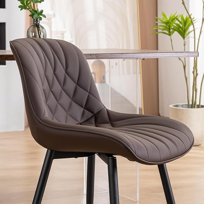 YOUNUOKE Dining Chairs Set of 2 Mid Century Modern Kitchen Chair Comfortable Upholstered Faux Leather Dinner Chairs for Kitchen Dining Room, Brown - LeafyLoom