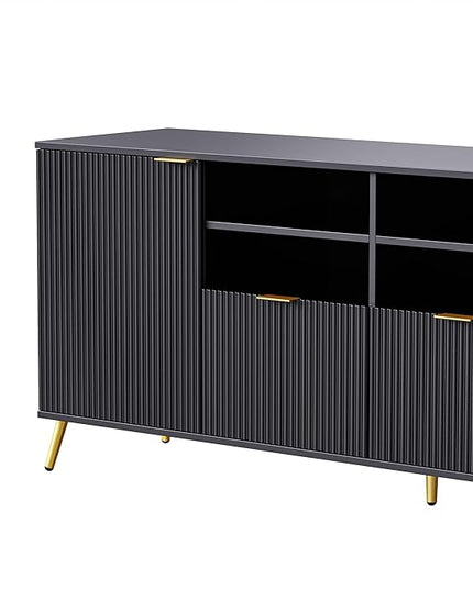 113Inch Entertainment Wall Unit with Bridge, Stand Media Console Table for TVs Up to 70" with 13 Shelves,8 Drawers and 2 Cabinets for Living Room, Black - LeafyLoom