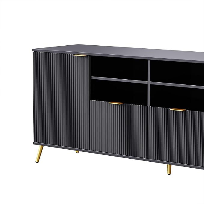 113Inch Entertainment Wall Unit with Bridge, Stand Media Console Table for TVs Up to 70" with 13 Shelves,8 Drawers and 2 Cabinets for Living Room, Black - LeafyLoom