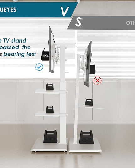 FITUEYES Iron Base Universal Floor TV Stand with Swivel Mount Space Saving for 26-65 Inch LED LCD OLED Plasma Flat Panel or Curved Screen TVs Height Adjustable Wire Management with 2 Shelves White - LeafyLoom
