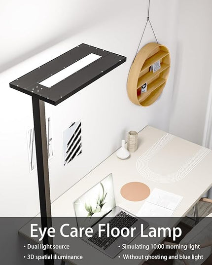 STERREN Eye-Care Led Floor Lamp,76'' Tall Office Floor Lamp, 80W Black Modern Free-Standing Lamp,10000LM Bright Reading Lamp for Study Room,Living Room,Meeting Room,4000K - LeafyLoom