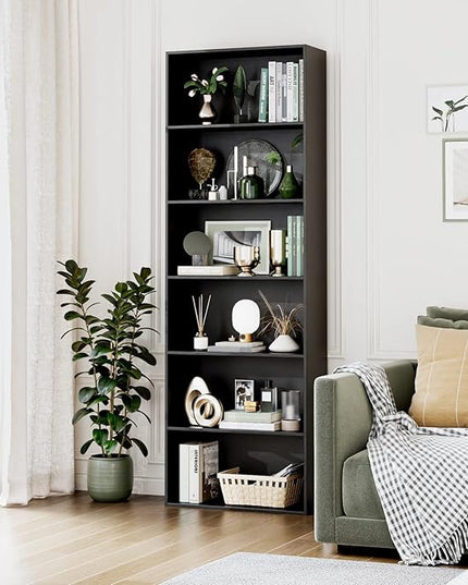 FOTOSOK 6-Tier Open Bookcase and Bookshelf, Freestanding Display Storage Shelves Tall Bookcase for Bedroom, Living Room and Office, Black - LeafyLoom